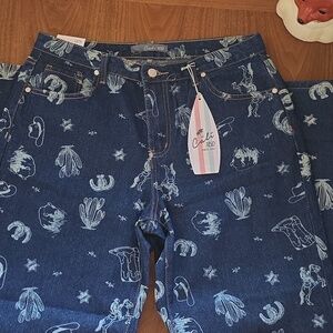 Cali 1850 Western Print Wide Leg Jeans, Sz 13, NWT
